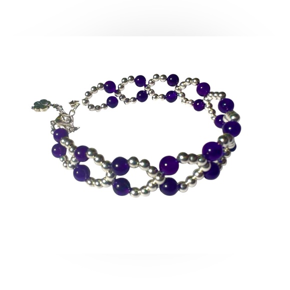 Peachy Keen Things Jewelry - Purple Carnelian Chalcedony and Silver Seed Bead Bracelet with Adjuster